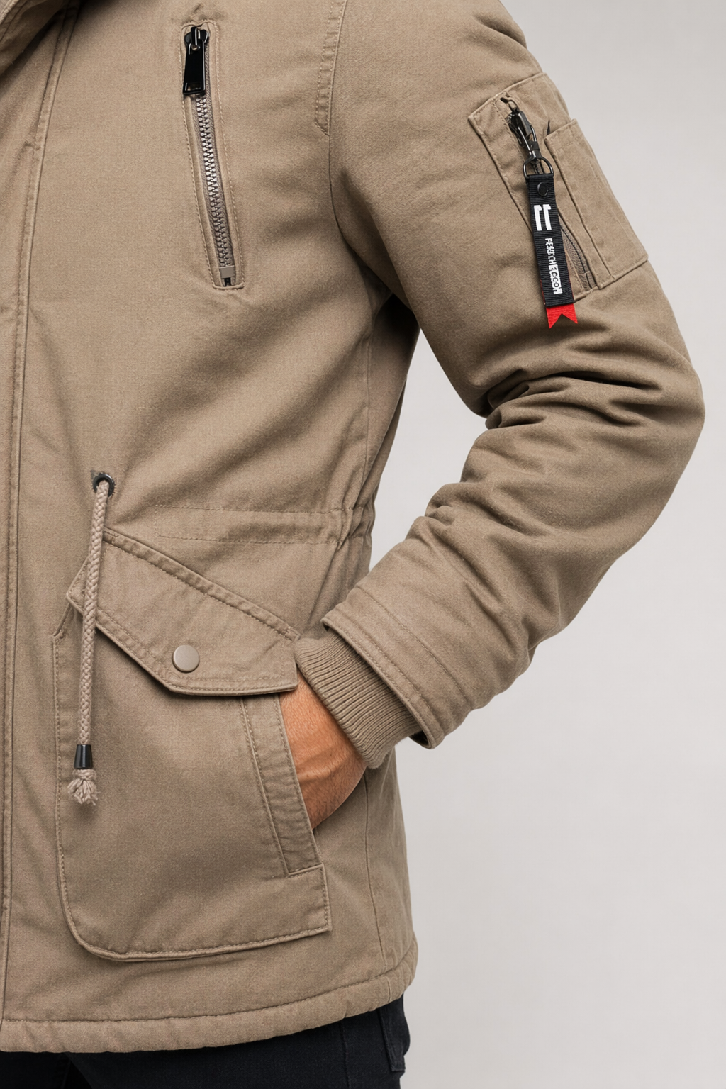 Men's Fur-Lined Parka Coat Khaki