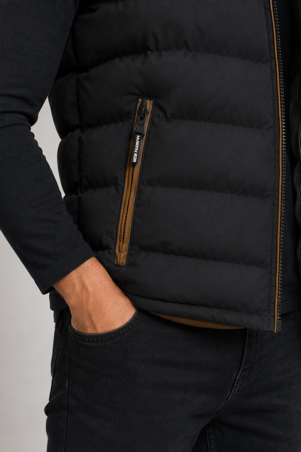 Black Removable Hooded Puffer Vest for Men's Winter Wear Default