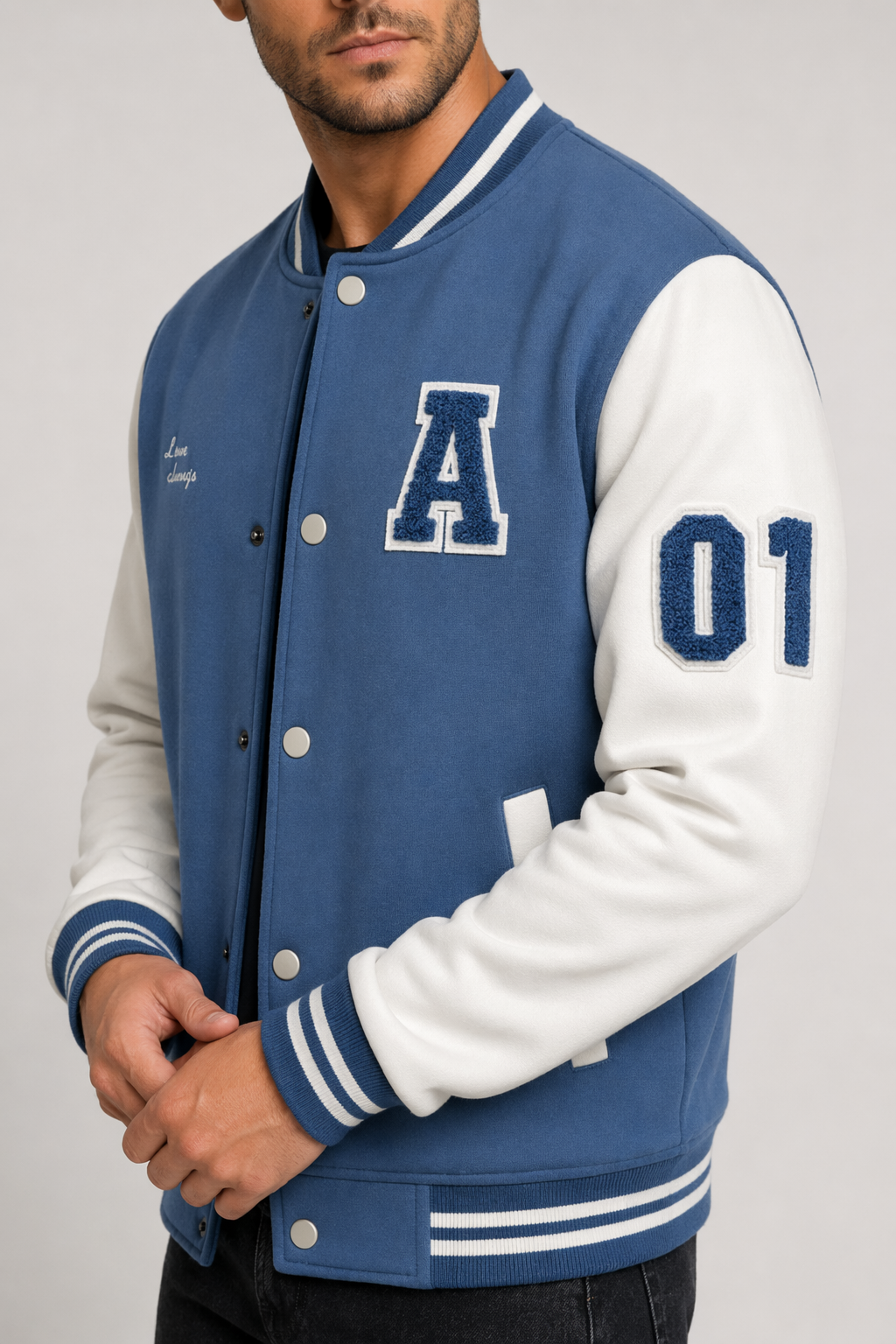 Two-Toned Men's Varsity Jacket Blue