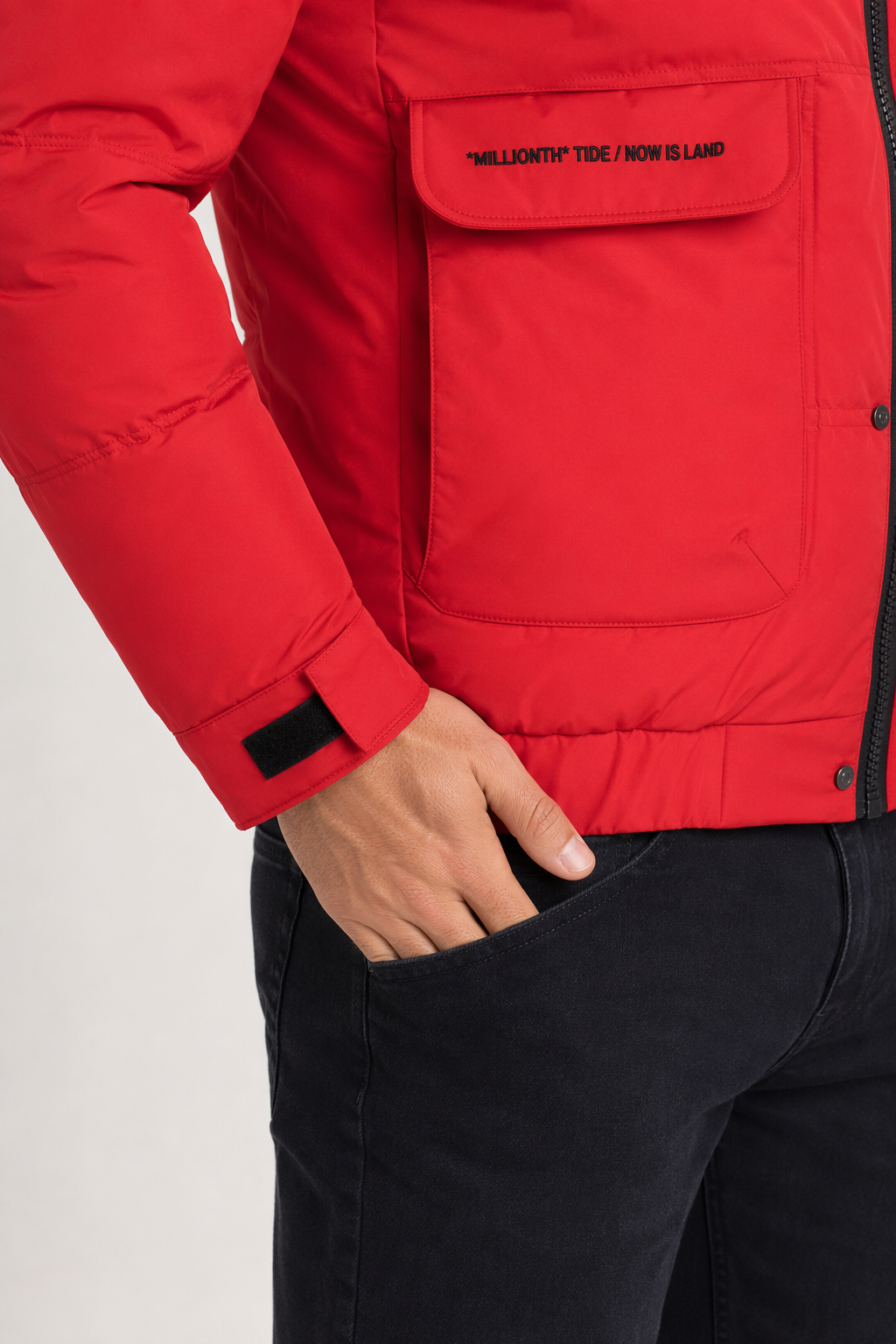 Faux Fur Collared Zip-Up Jacket for Men - Ensuring Warmth and Style Red