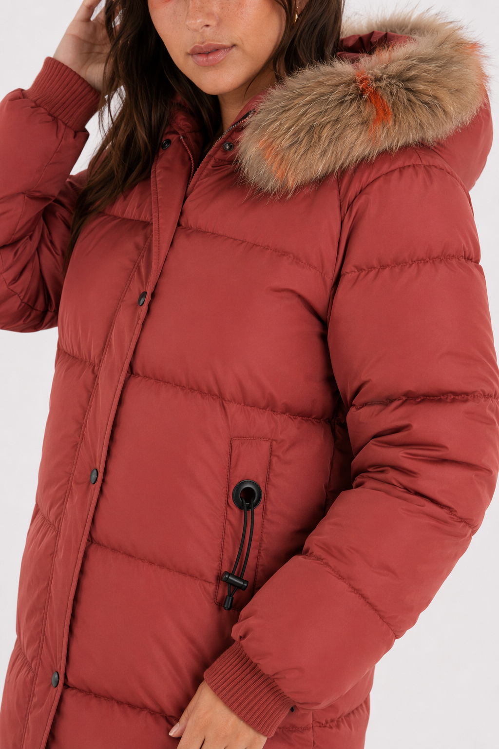 Oversize Faux Fur Hooded Jacket for Women Red