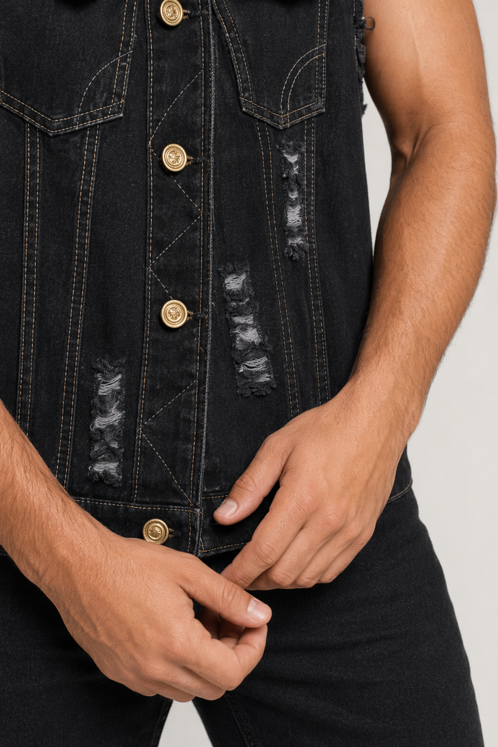 Black Denim Vest for Men's Urban Fashion Default