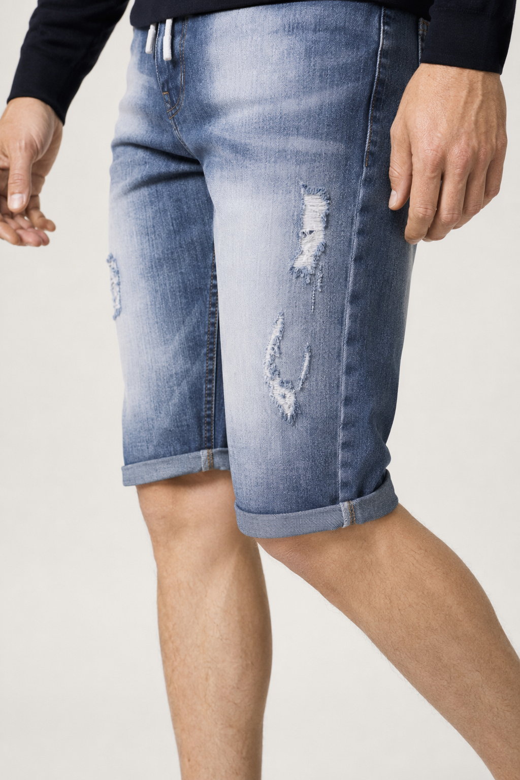 Denim Knee-Length Shorts for Men's Casual Wear Blue