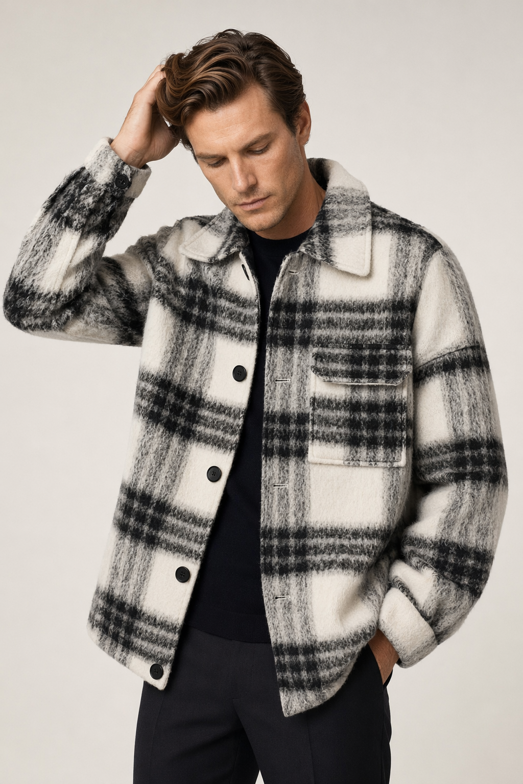 Plaid Shirt Jacket for Men: Enhancing Core Significance with a Fresh Twist Black