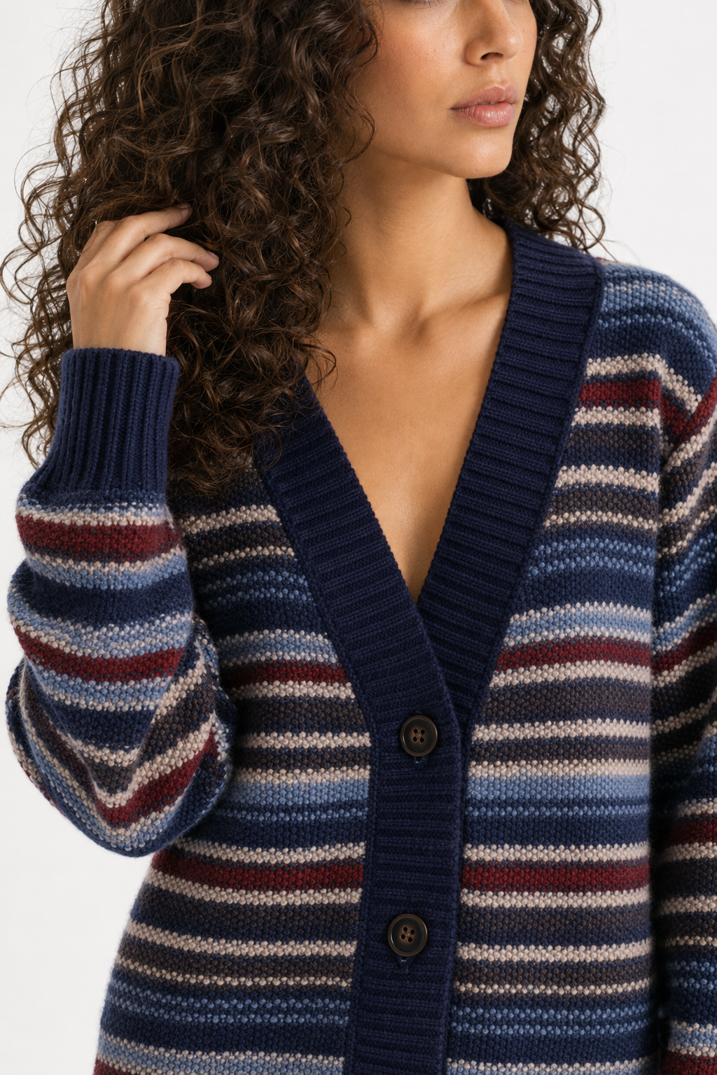 Striped Cardigan for Women with Button Front Navy
