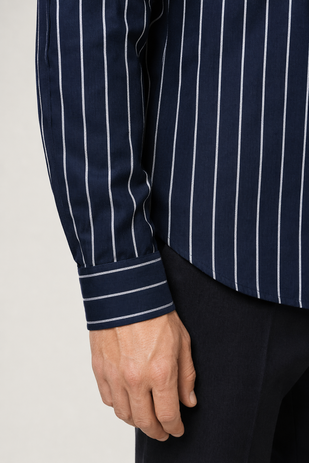 Slim Fit Vertical Stripe Button Down Shirt for Men Navy