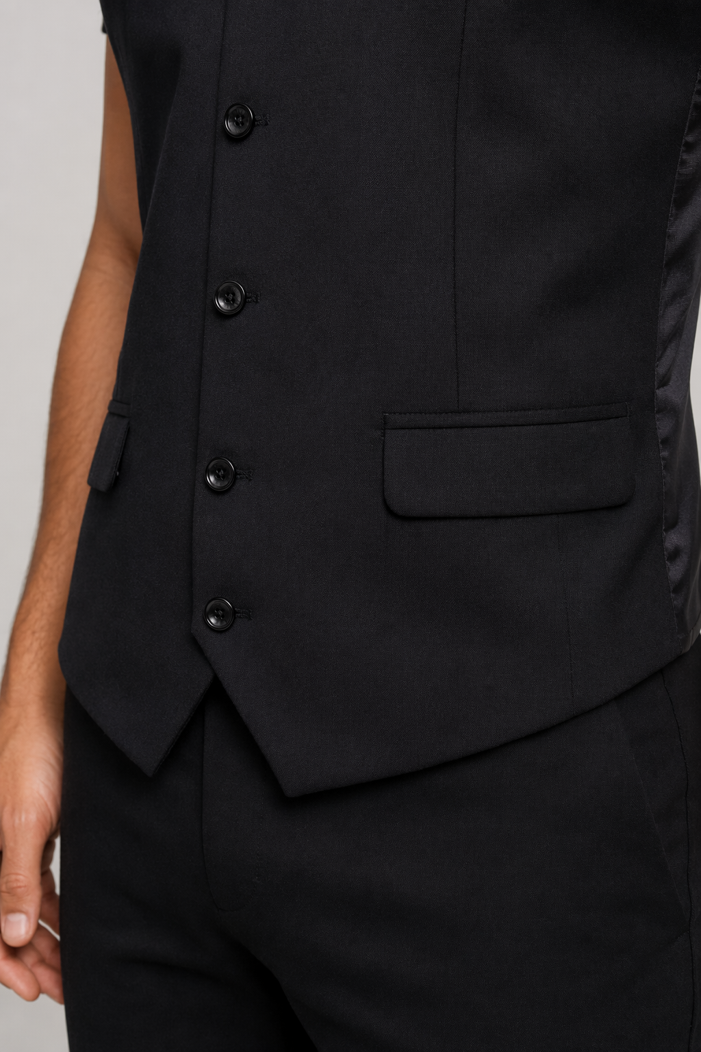 Slim Fit Pocketed Button-Down Men's Vest Black