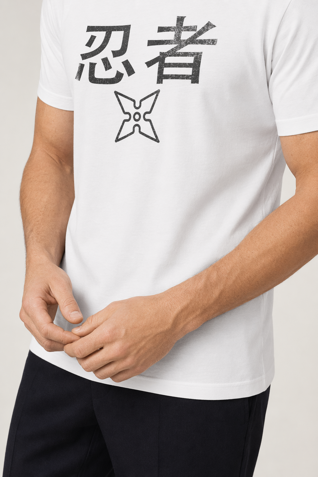Ninja T-Shirt with a Worn-Out Look White