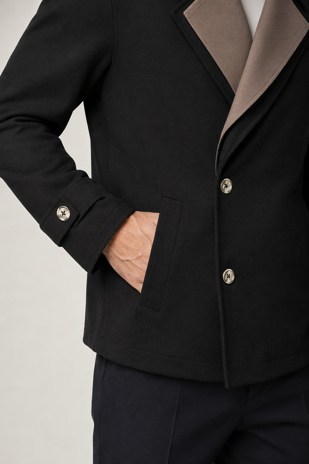Two-Toned Jacket with Layered Appearance for Men Black