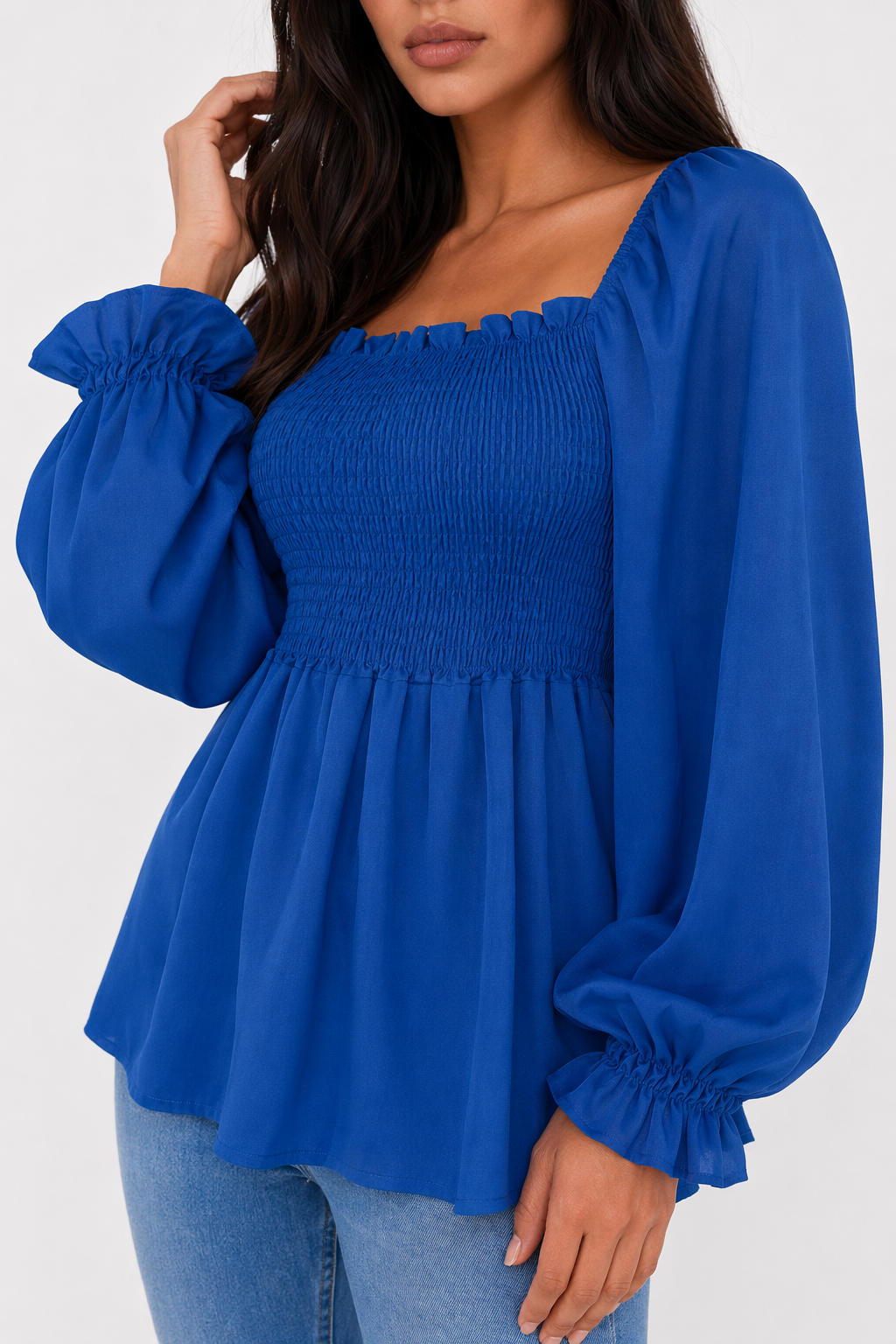 Loose-Fitting Chiffon Blouse for Women Blue