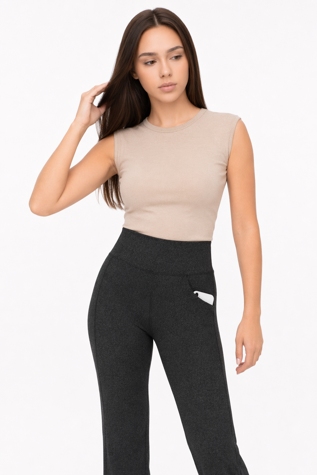 Flattering Straight Flare Yoga Leggings with a High Waist LZ-Black