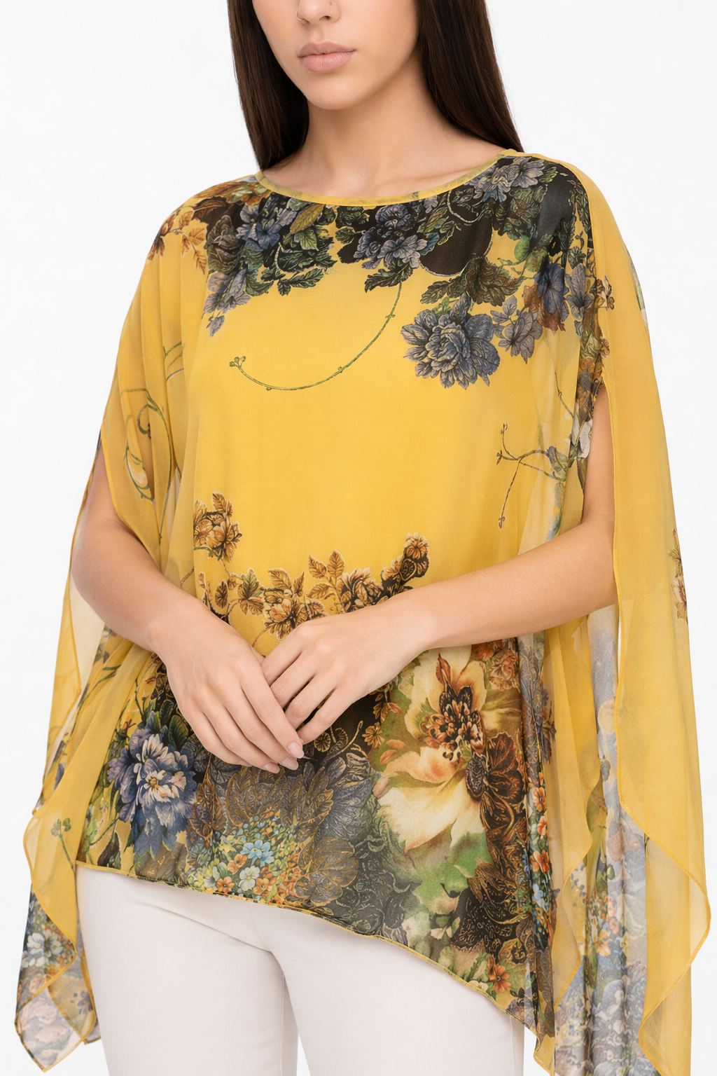 Chiffon Peony Oversized Blouse for Women Yellow