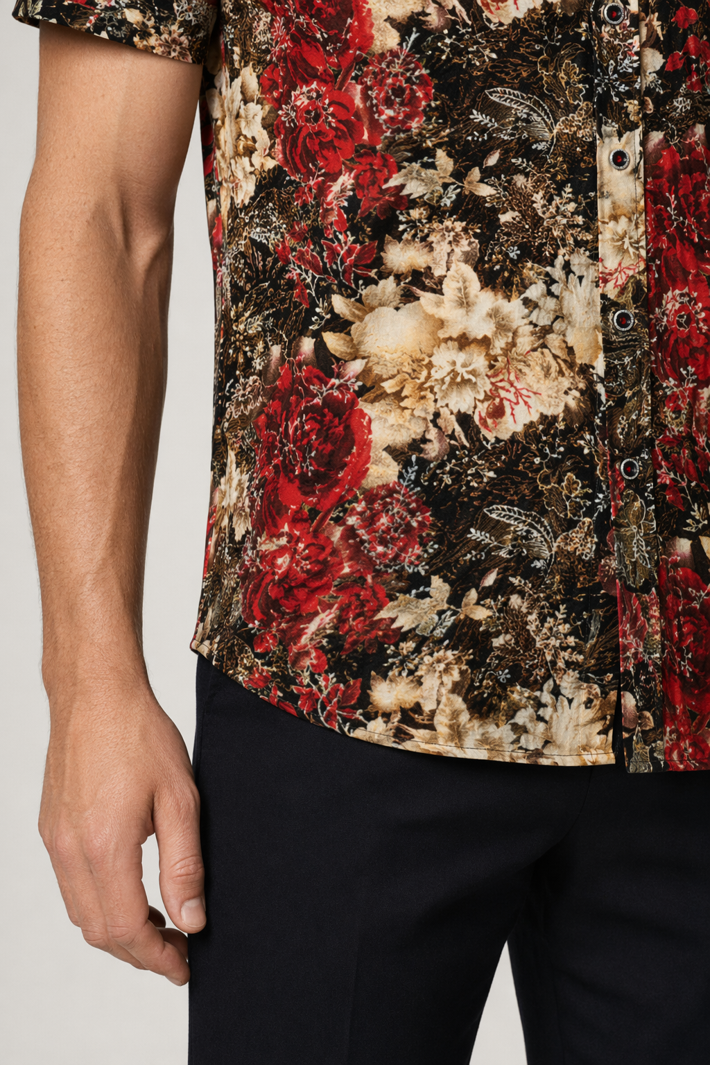 Red Floral Short Sleeve Shirt for Men Default