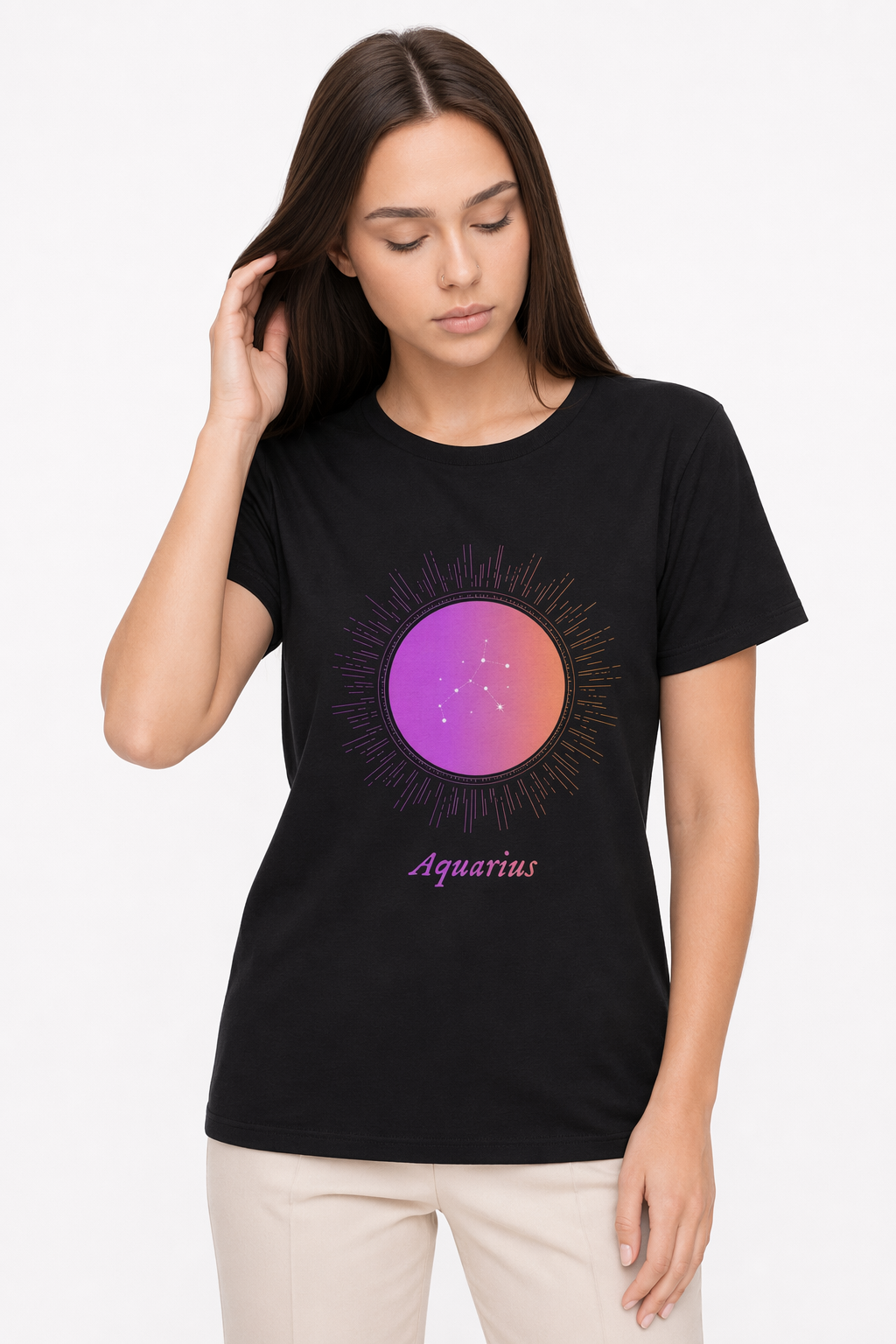 Gradient Zodiac T-Shirt for Women: Aquatic Horoscope-inspired Fashion Black
