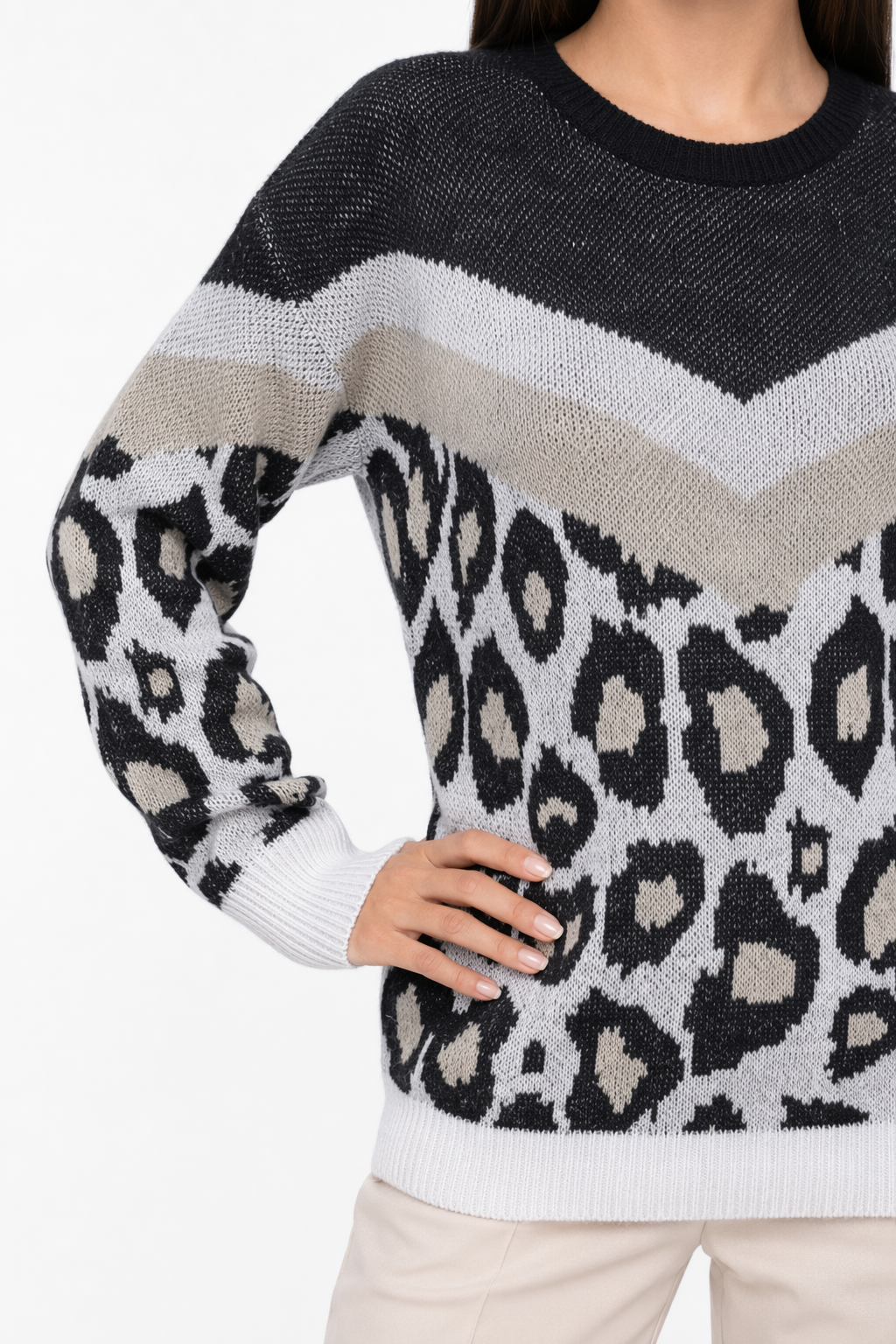Leopard Print Sweater for Women with a Round Neck Default