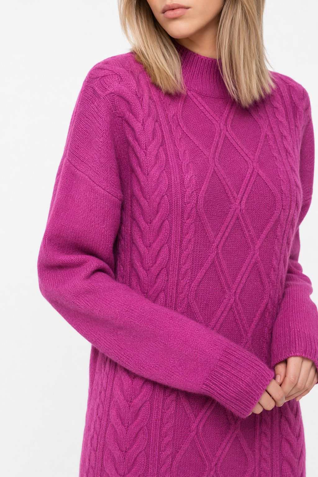 Long Cable Knit Dress for Women Purple