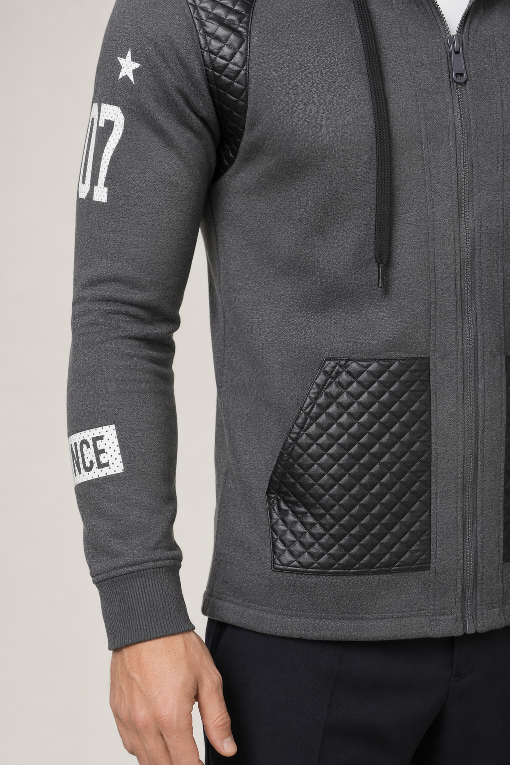 Streetwear-Inspired Hooded Biker Jacket for Men Gray