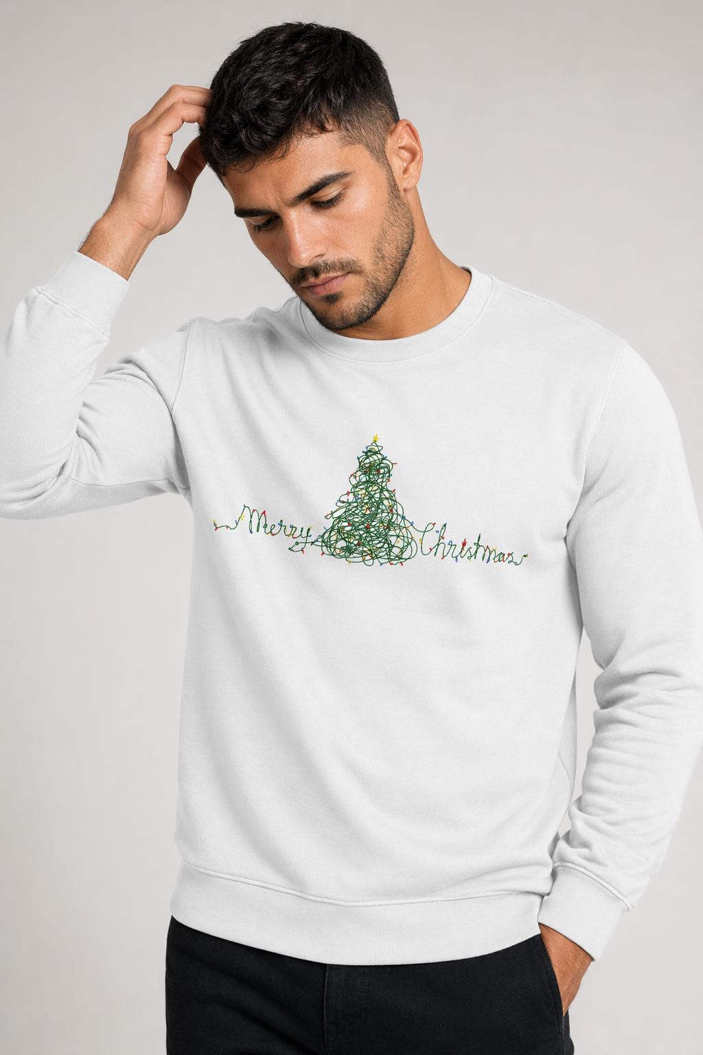 Men's Sweater with Festive Tree Design Default