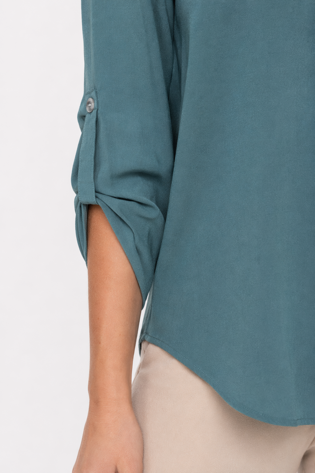 Quarter Sleeve Women's Top with a V Neckline Teal