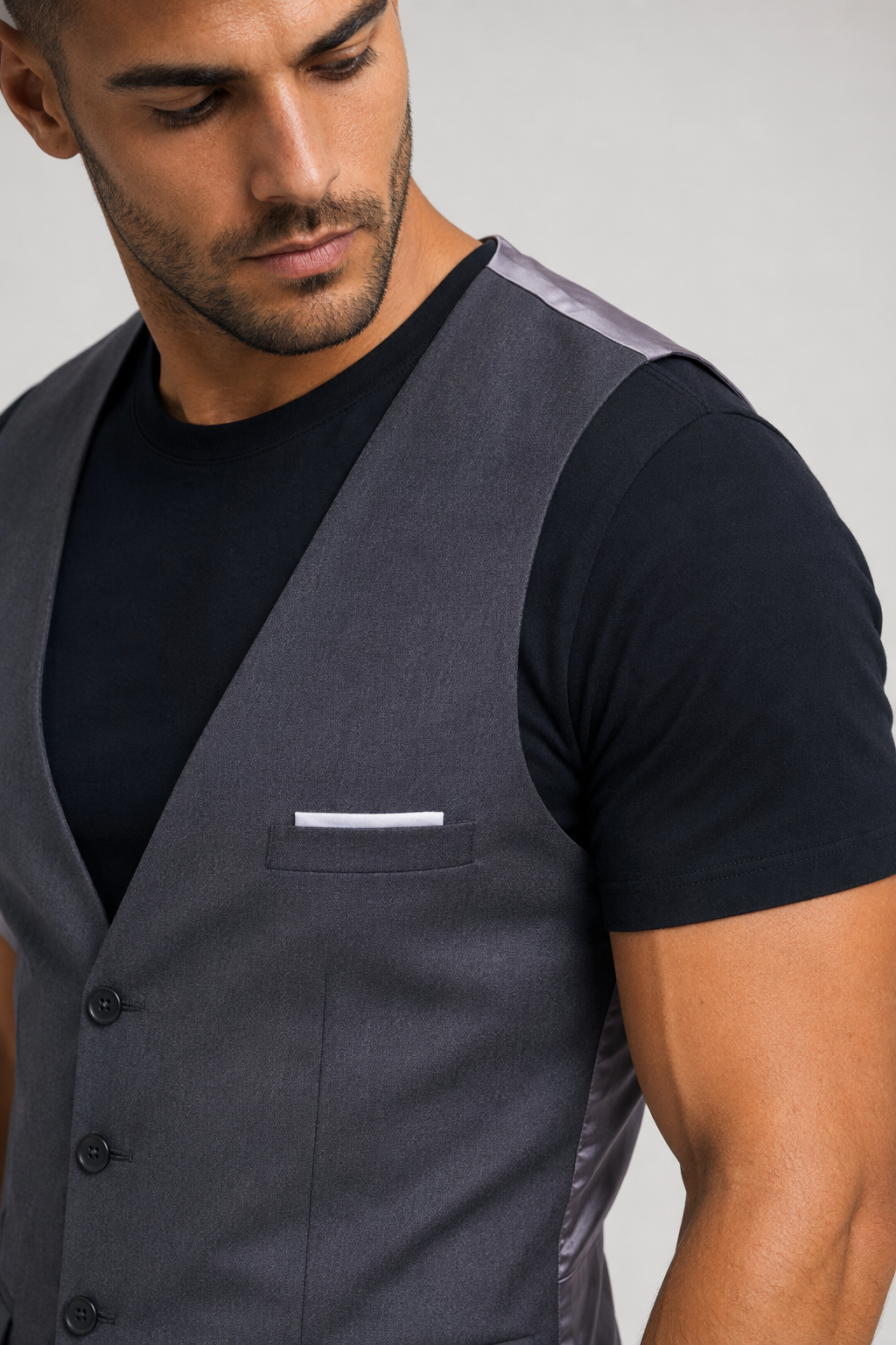 Slim Fit Pocketed Button-Down Men's Vest DARK GRAY