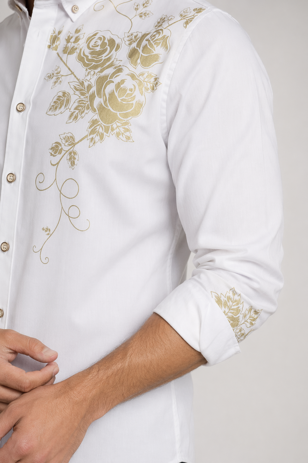 Floral Print Men's Button-Down Shirt White