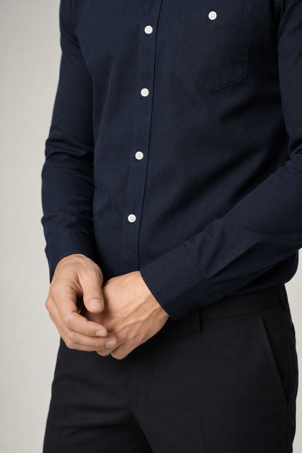 Navy Classic Button Down Men's Long Sleeve Shirt Default