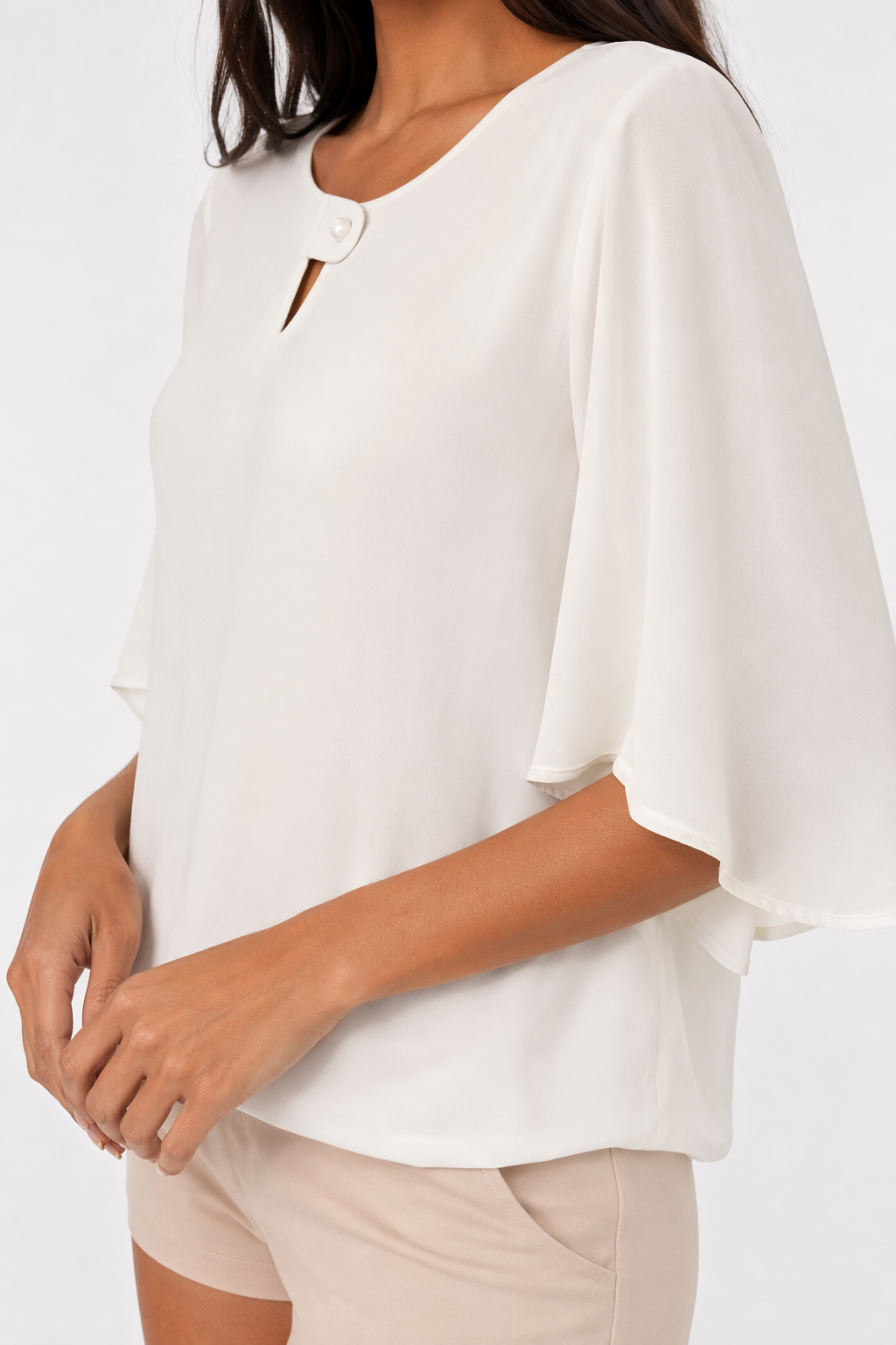 Wide Sleeve Business Casual Blouse for Women White