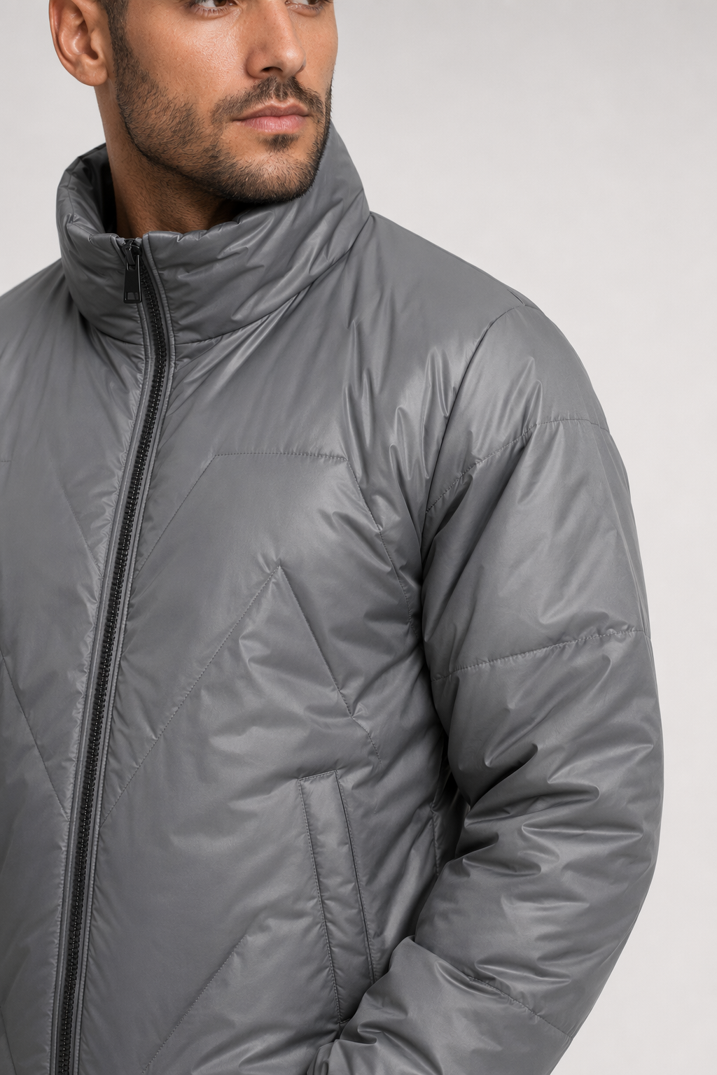 Quilted High Collar Men's Jacket Gray