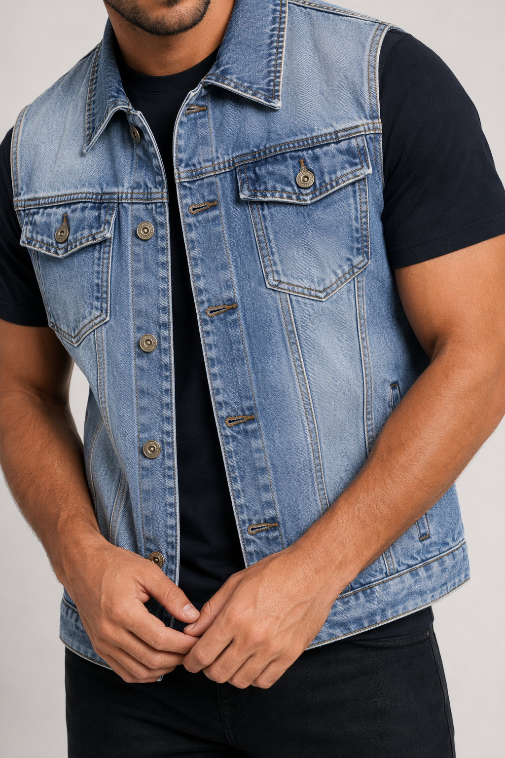 Faded Denim Men's Buttoned Vest Default