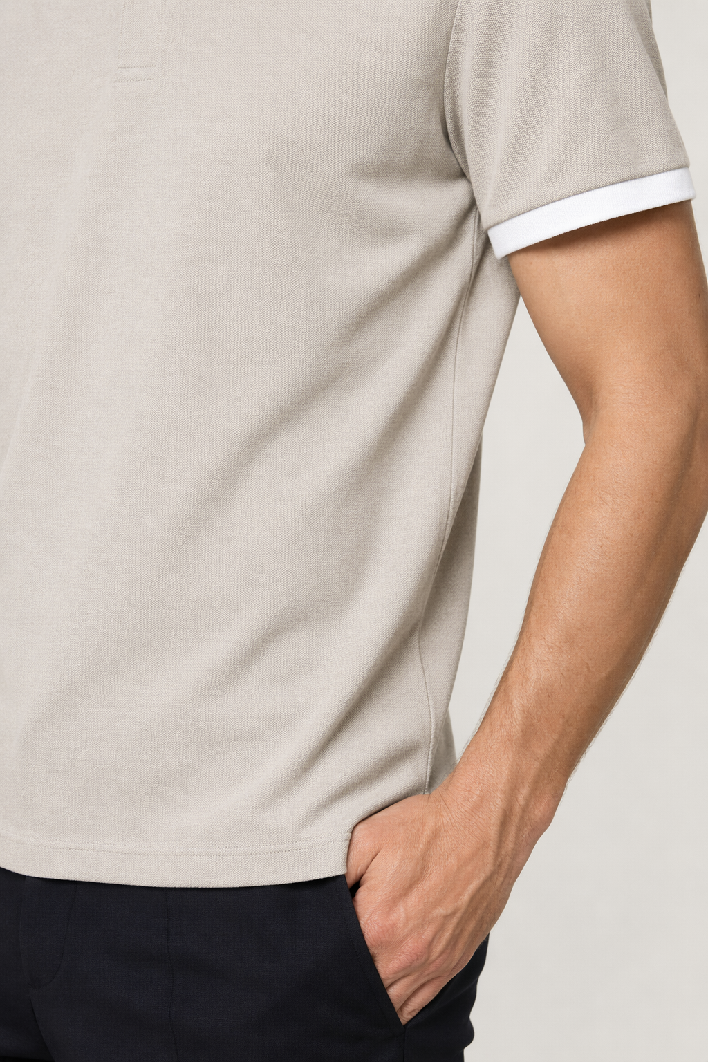 Contrast Collar Men's Polo Shirt Khaki