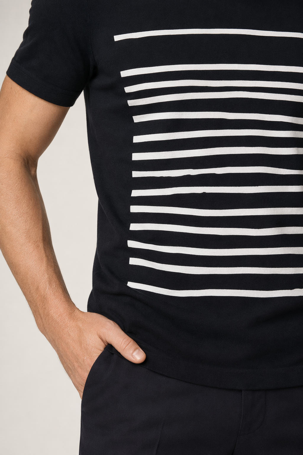 Black Tee for Men with Stripes Default