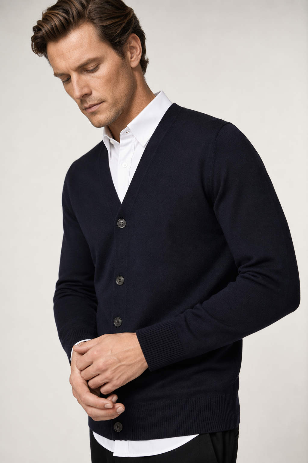 Everyday Men's Knitted Button-Up Cardigan Navy