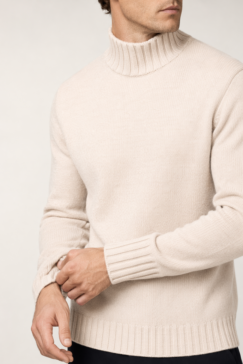 Ribbed Turtleneck Sweater for Men Beige
