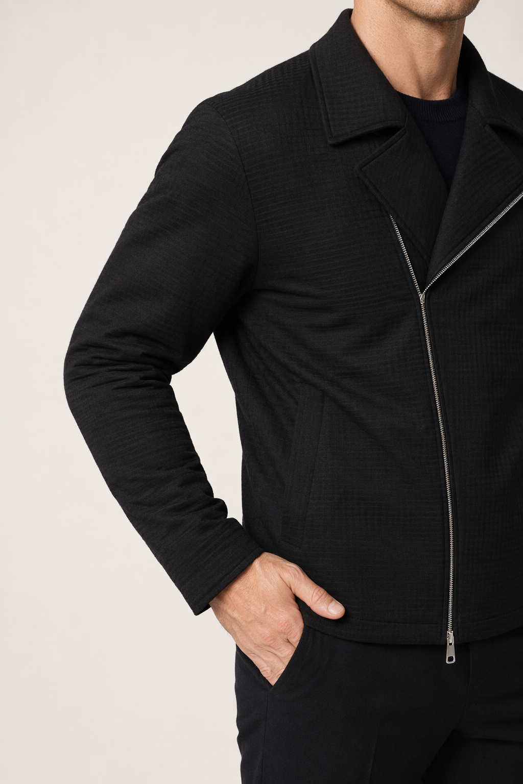 Fold Over Zip Men's Jacket Black