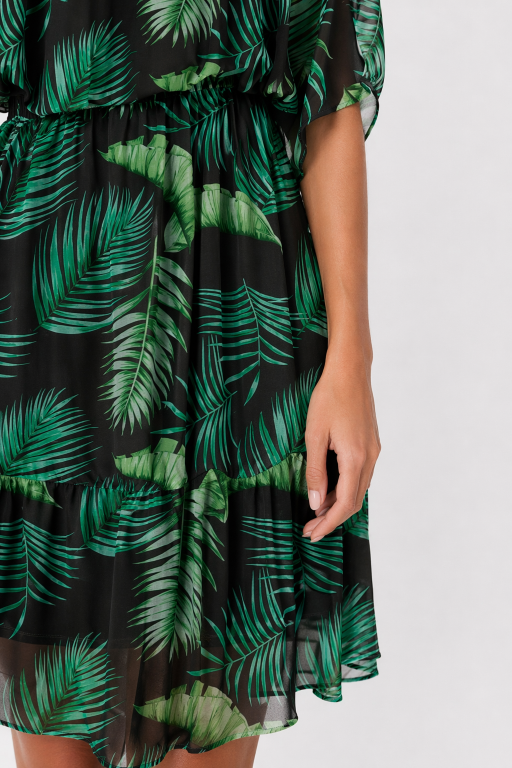 Chiffon Beach Dress with Ruffled Cold Shoulder for Women Green