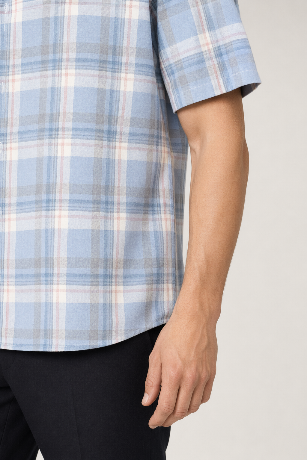 Summer Plaid Shirt for Men with Short Sleeves Light Blue