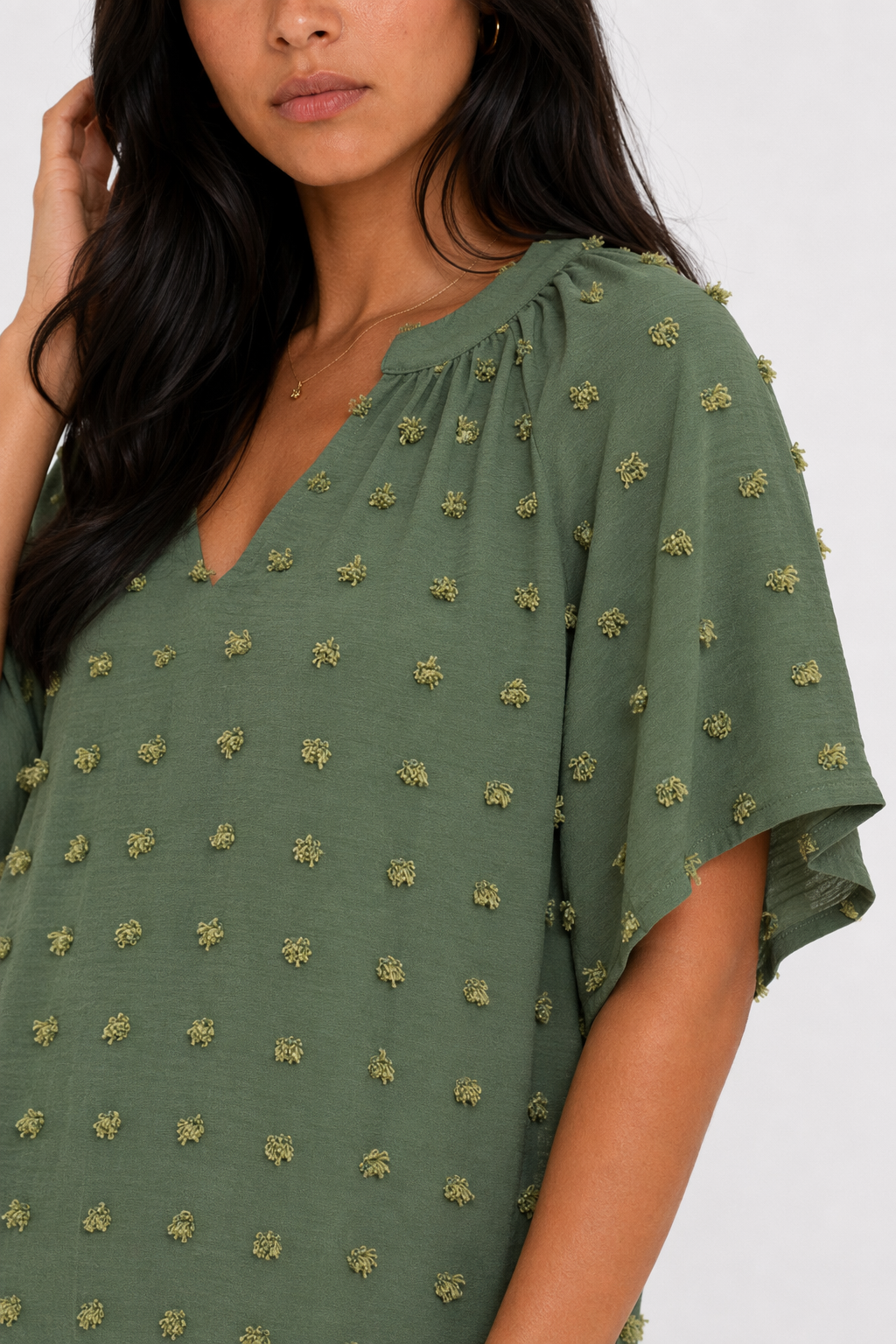 Women's Summer Top with Batwing V-Neck Design Green