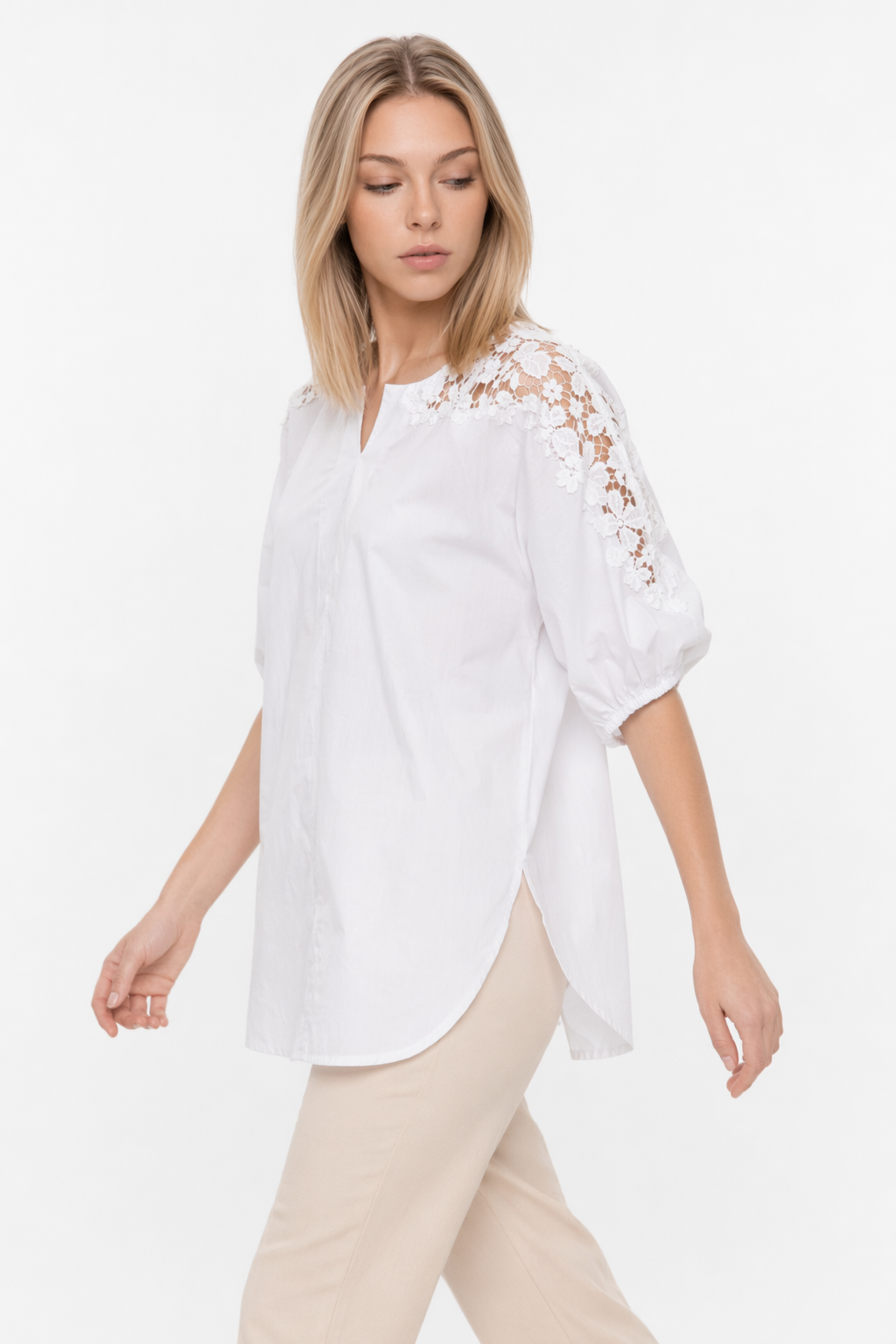 Lace Sleeve Blouse - Summer Street Style White