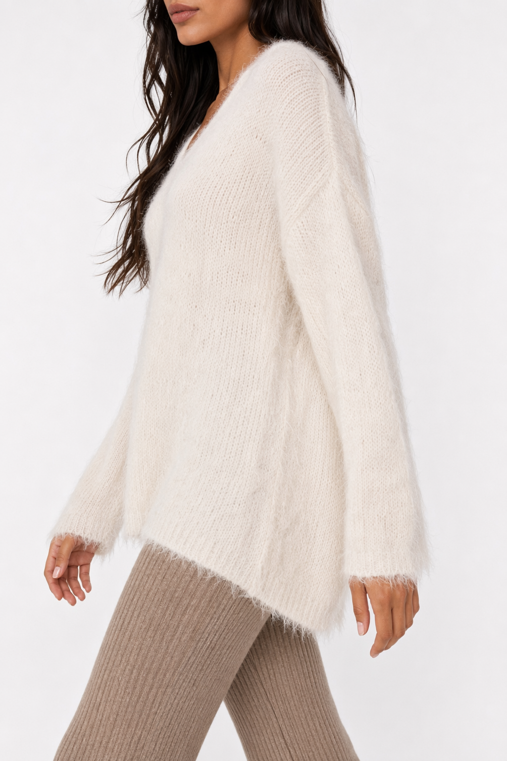 Relaxed Fit Women's Knitted Pullover White