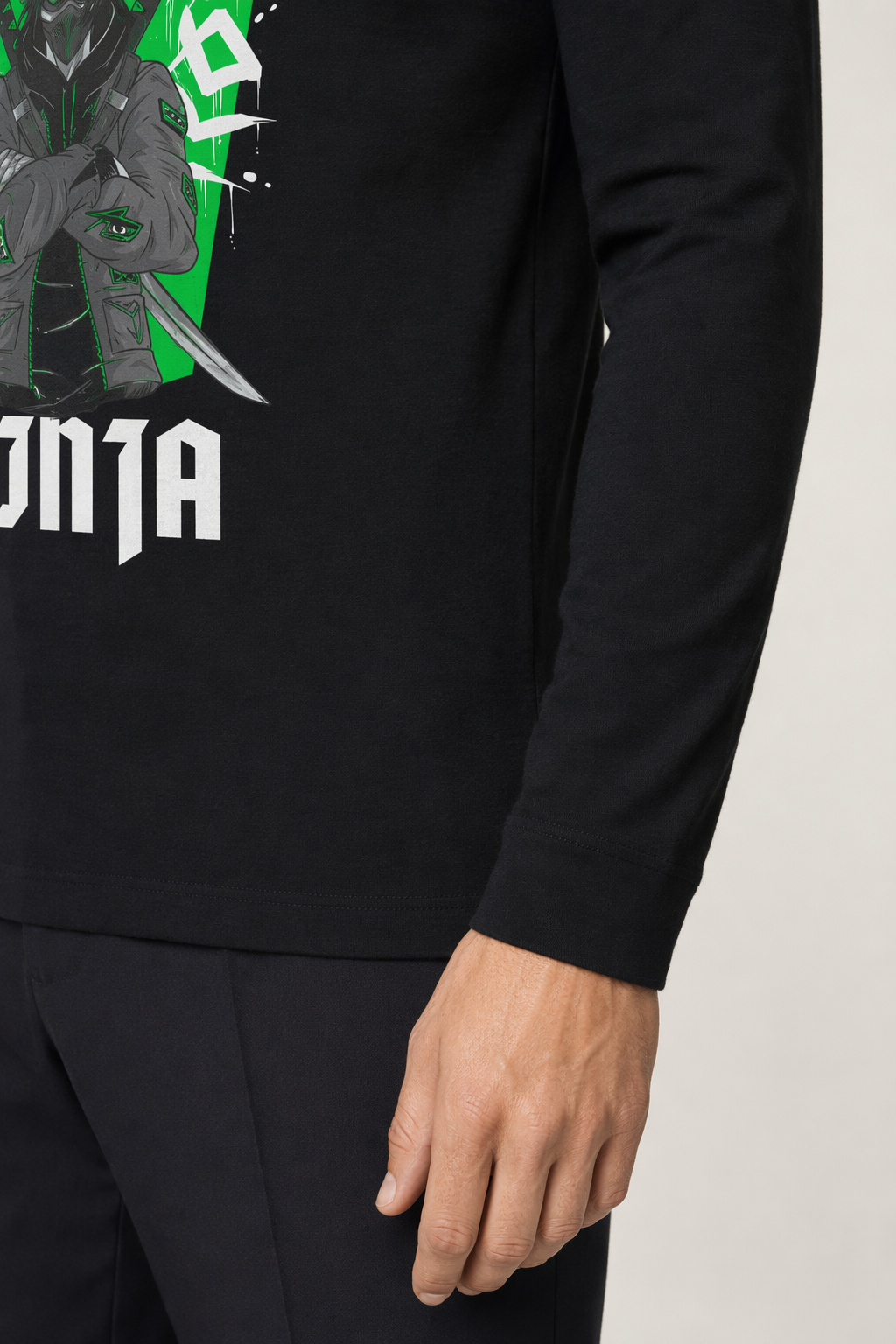 Green Ninja Graphic Tee for Men Solid Black Blend
