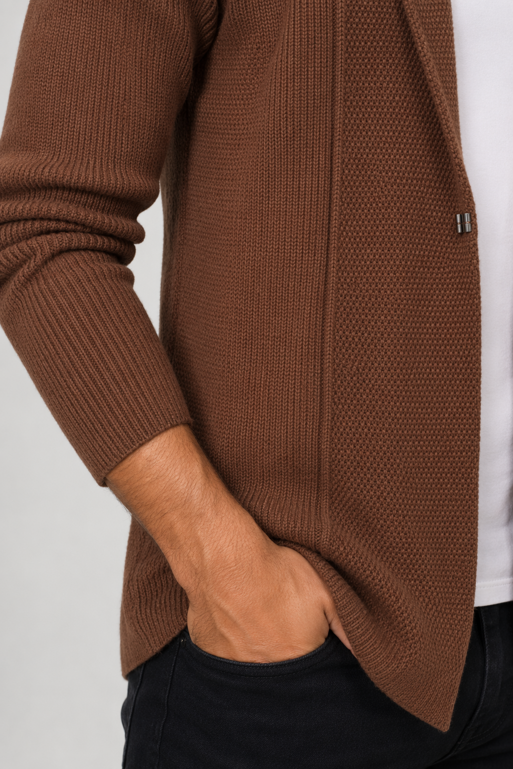 Brown Mid Length Men's Open Cardigan Default