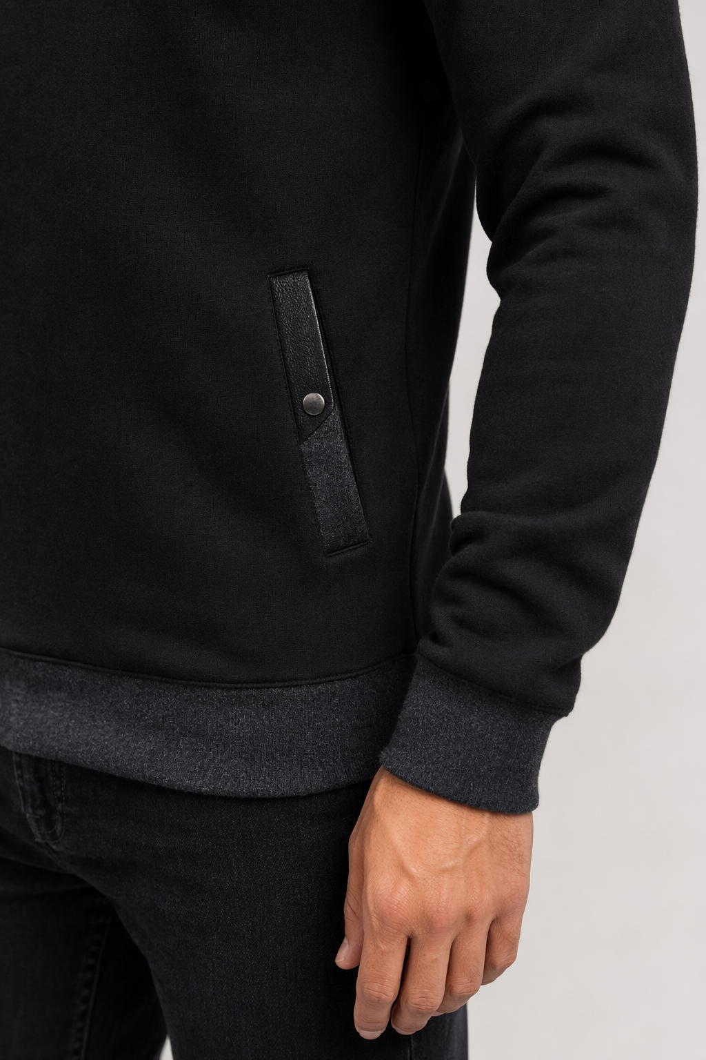 Zippered Hooded Sweatshirt for Men Black