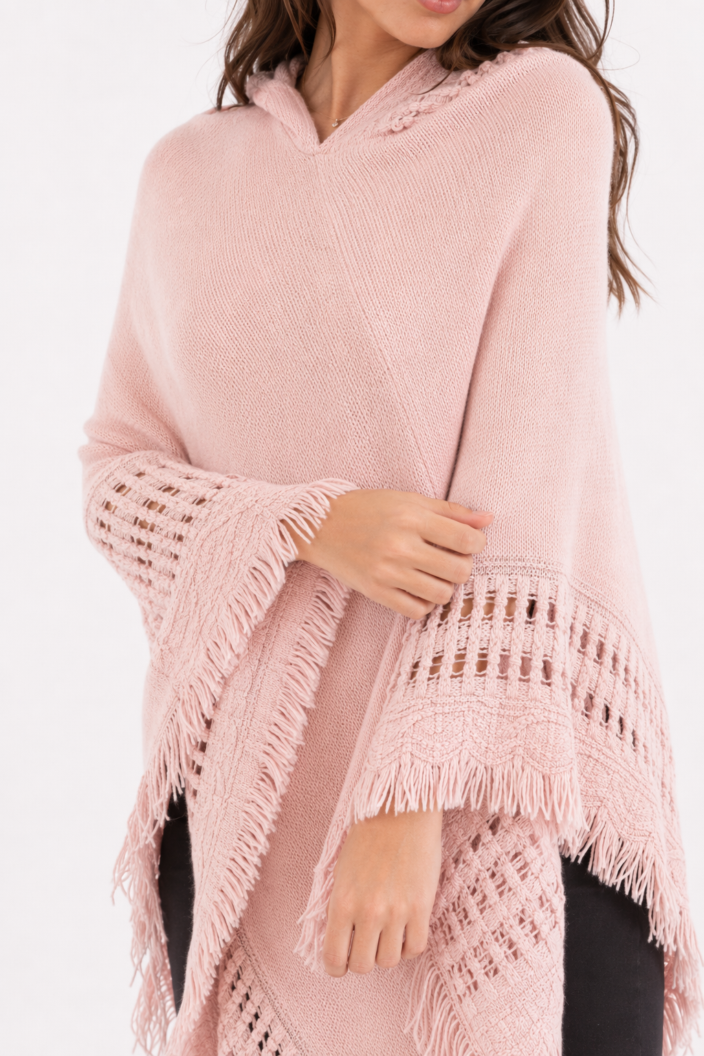 Women's Fringed Hooded Cape Pink