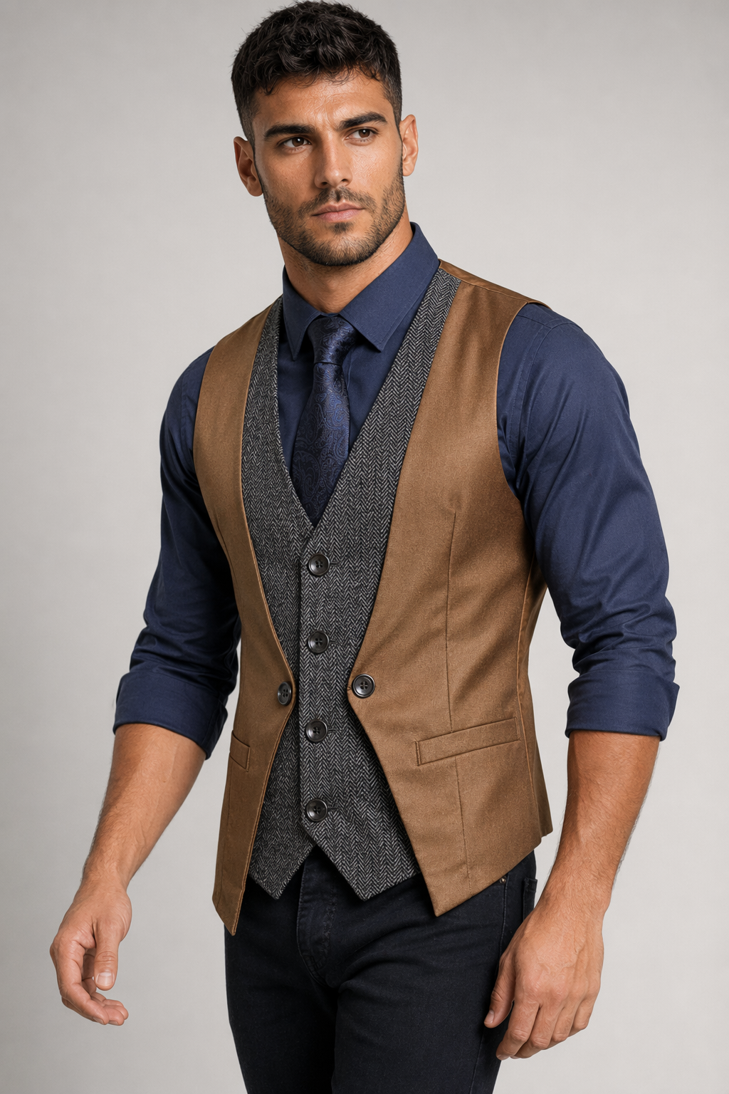 Dual Layer Men's Dress Vest Brown