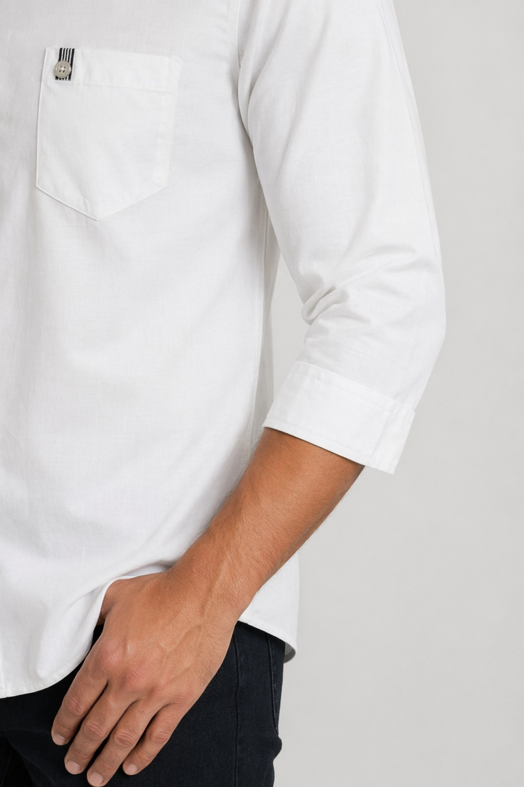 Men's Button-Down Shirt with Three-Quarter Sleeves White