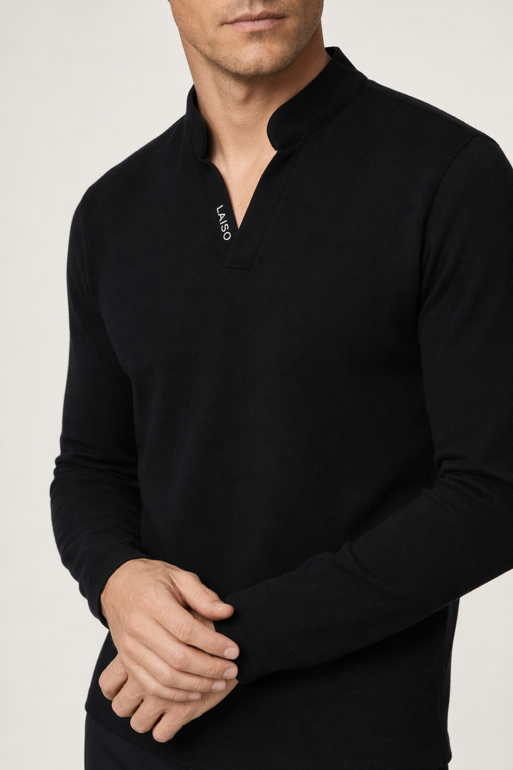 Long Sleeve V-Neck Casual Men's Shirt Black