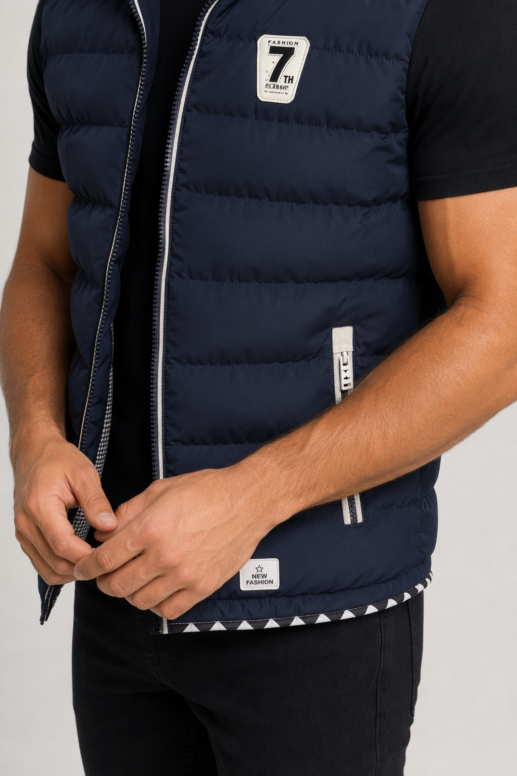 Navy Two Tone Hooded Winter Vest for Men Default