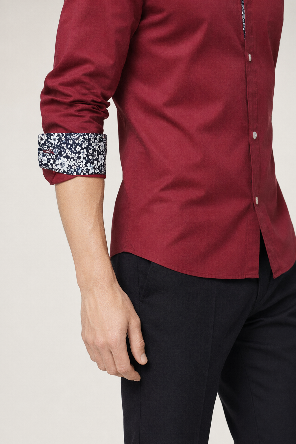 Long Sleeve Floral Button-Up Shirt for Men Red