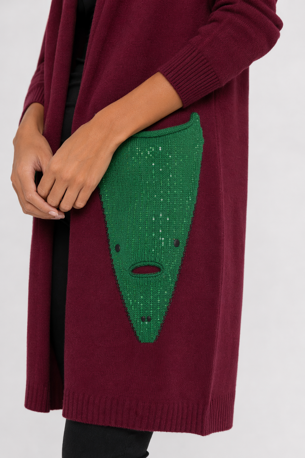 Mid Length Ladies' Cardigan Wine