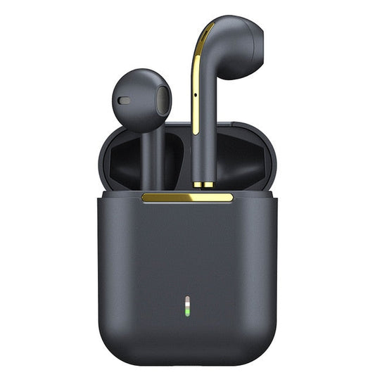 Bluetooth Earbuds - Dragon J-MAX Edition: dark gray, black wireless earbuds with charging case, minimal style
